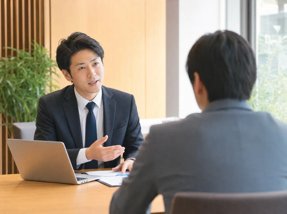 金融機関で顧客と面談しながら記録する様子